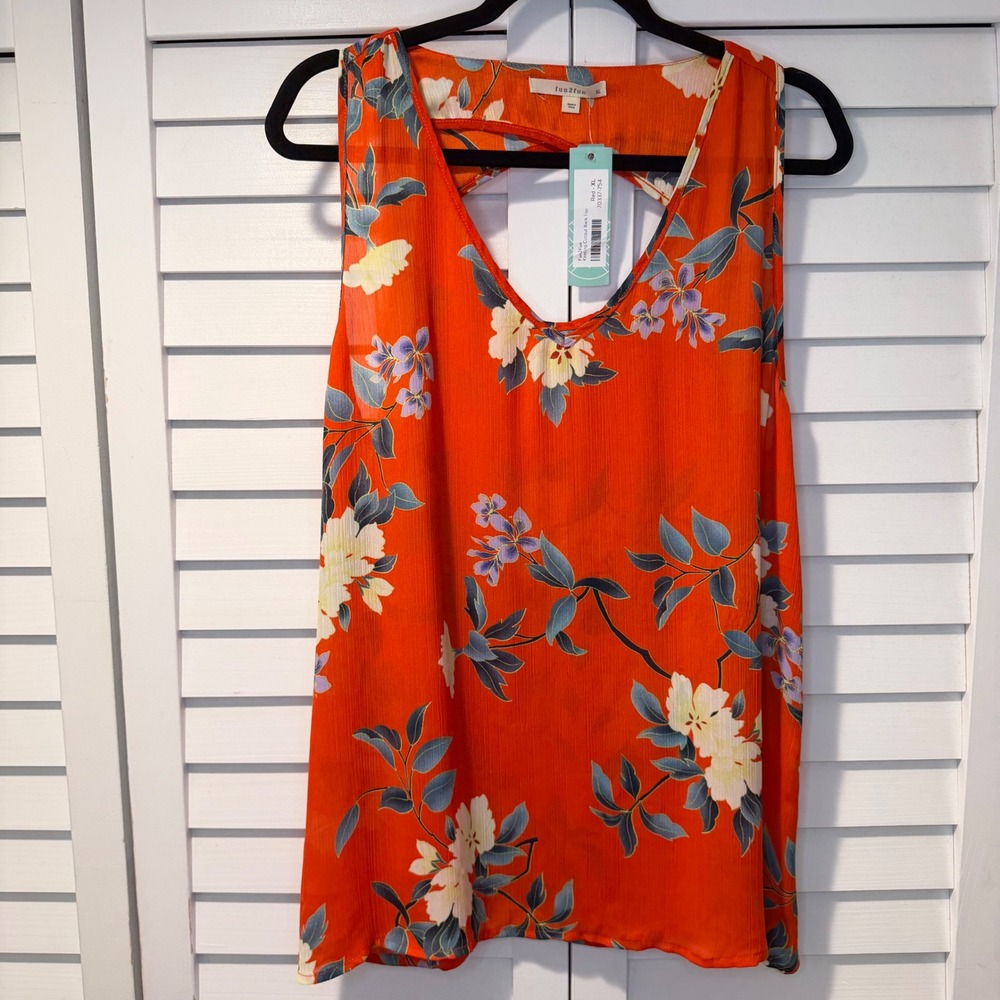 fun2fun Red Floral Keating Cutout Back Tank Top Women's XL Floral New